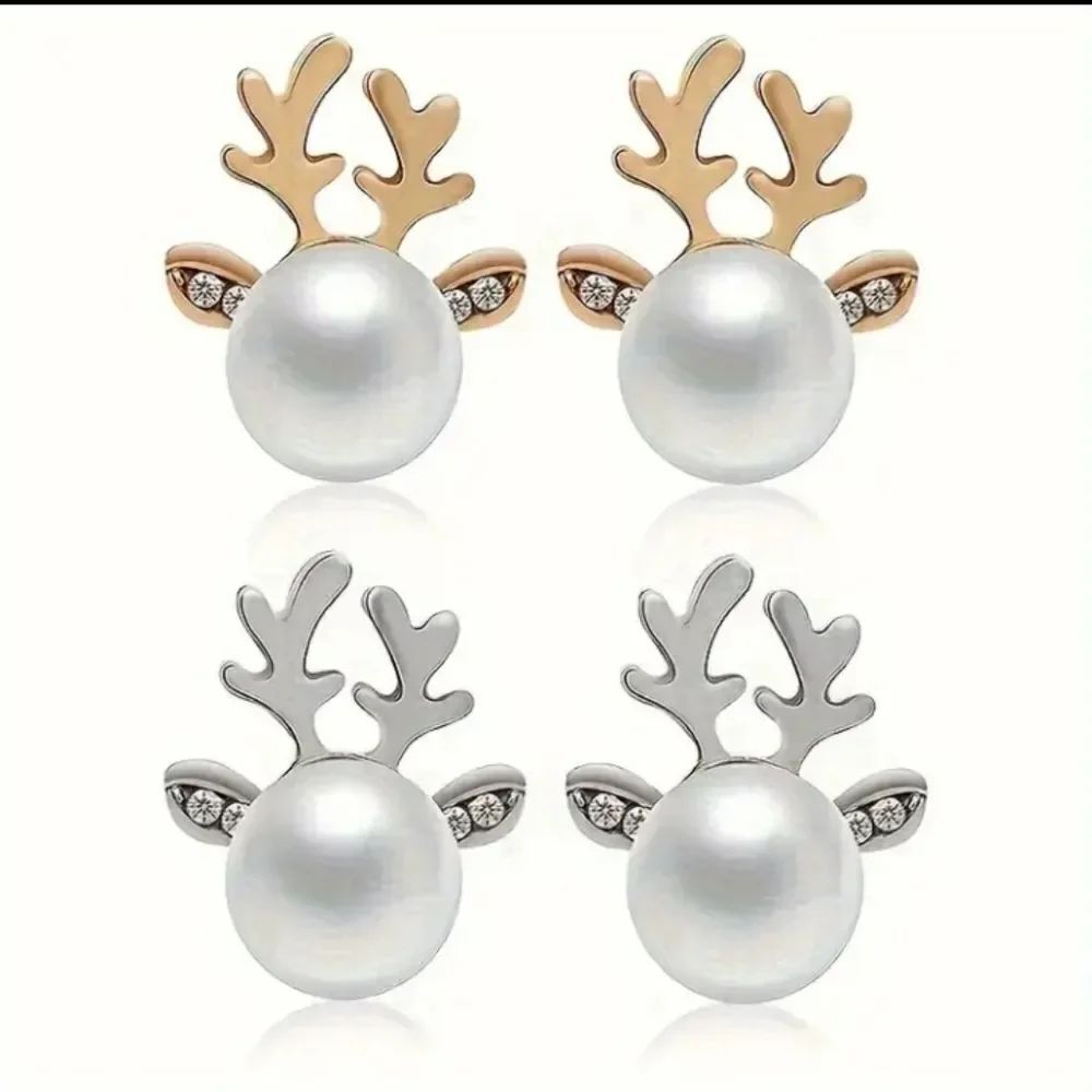Reindeer Antlers Faux Pearl & Rhinestone Earrings